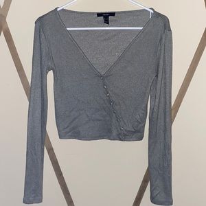 Forever21 Green Cropped Long Sleeve Shirt